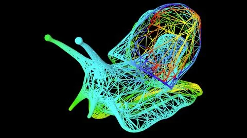 3d rendering of an artistic object made with colorful rope lines on black Stock Illustration