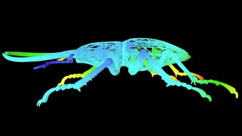 3d rendering of an artistic object made with colorful rope lines on black Stock Illustration