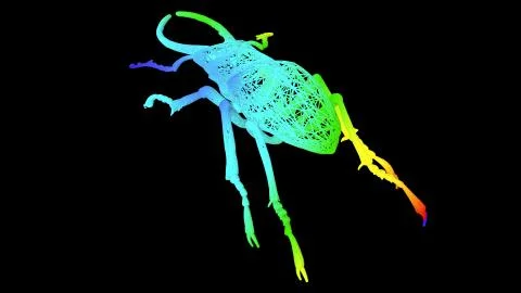 3d rendering of an artistic object made with colorful rope lines on black Stock Illustration