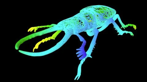 3d rendering of an artistic object made with colorful rope lines on black Stock Illustration