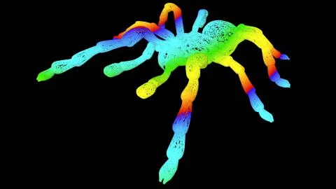 3d rendering of an artistic object made with colorful rope lines on black Stock Illustration