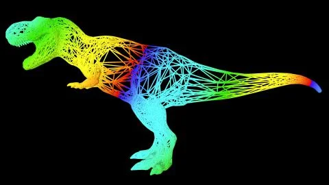 3d rendering of an artistic object made with colorful rope lines on black Stock Illustration