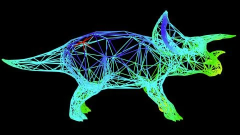 3d rendering of an artistic object made with colorful rope lines on black Stock Illustration