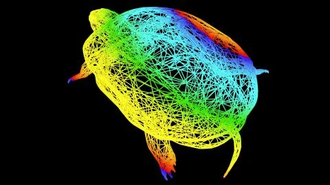 3d rendering of an artistic object made with colorful rope lines on black Stock Illustration