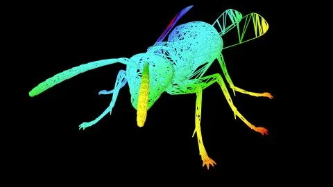 3d rendering of an artistic object made with colorful rope lines on black Stock Illustration