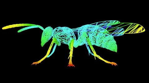 3d rendering of an artistic object made with colorful rope lines on black Ilustração Stock
