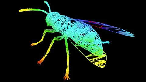 3d rendering of an artistic object made with colorful rope lines on black Stock Illustration