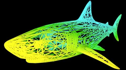 3d rendering of an artistic object made with colorful rope lines on black Stock Illustration