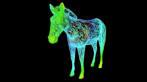 3d rendering of an artistic object made with colorful rope lines on black Stock Illustration