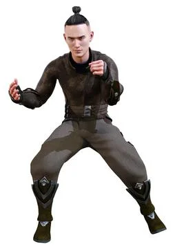 3D Rendering Asian Man on White Stock Illustration