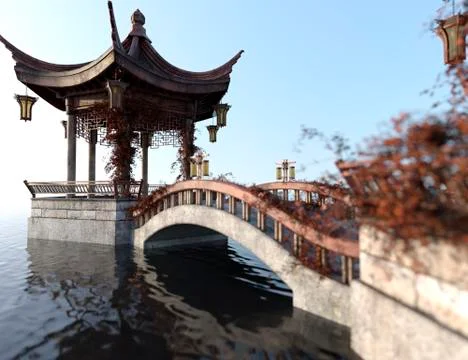 3D Rendering Asian Pavilion Ilustración de archivo