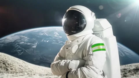 3D Rendering Of Astronaut carrying on his shoulder  African Union   Flag Aga 스톡 동영상 283698879