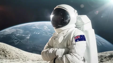 3D Rendering Of Astronaut carrying on his shoulder  Australia   Flag Against Stock Footage 283699514