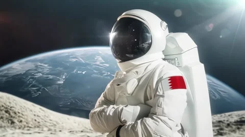 3D Rendering Of Astronaut carrying on his shoulder  Bahrain   Flag Against Video stock 283699623