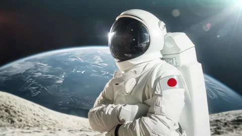 3D Rendering Of Astronaut carrying on his shoulder  Japan Flag Against Video stock 283701477