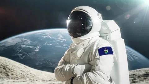 3D Rendering Of Astronaut carrying on his shoulder  Maine Flag Against Video stock 283701984