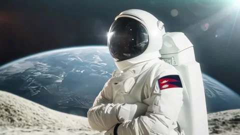 3D Rendering Of Astronaut carrying on his shoulder  Nepal Flag Against Stock-Footage 283702684
