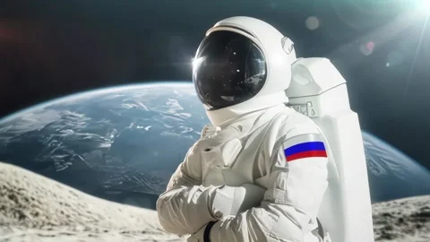 3D Rendering Of Astronaut carrying on his shoulder  Russia Flag Against Stock Footage 283704002