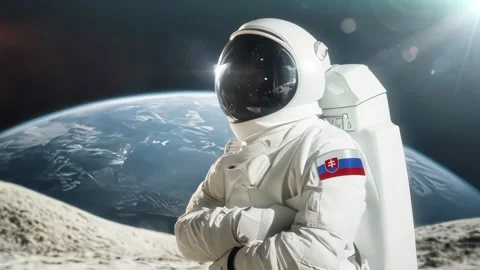 3D Rendering Of Astronaut carrying on his shoulder  Slovakia Flag Against Video stock 283704827
