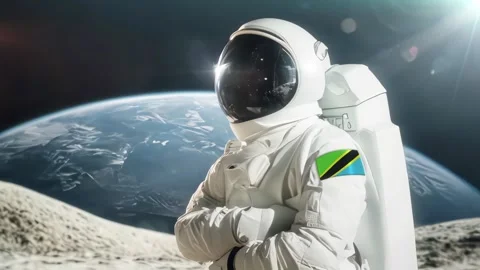 3D Rendering Of Astronaut carrying on his shoulder  Tanzania Flag Against Video stock 283706399