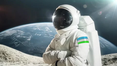 3D Rendering Of Astronaut carrying on his shoulder  Uzbekistan Flag Against 스톡 동영상 283707776