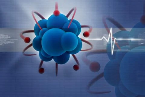 3d rendering of atom in abstract background Stock Illustration