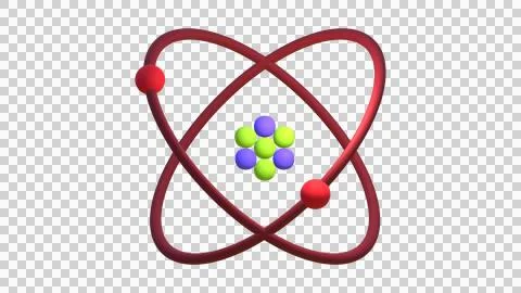 3D rendering of an atom model with shiny particles orbiting Stock Illustration