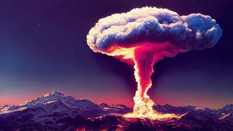 3D rendering of an atomic bomb explosion creating "mushroom cloud" Illustrazione stock