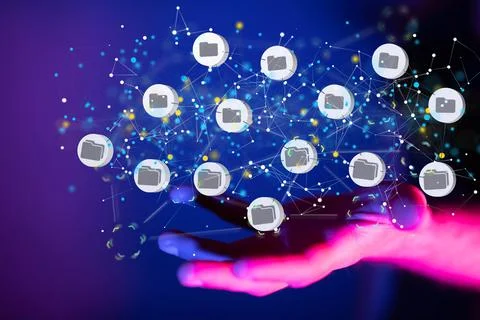 A 3d rendering of Augmented Analytics Data cloud storage network from lines,  Stock Photos