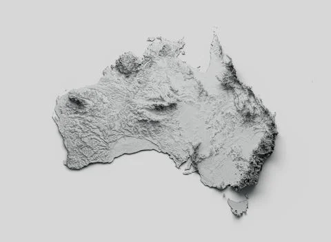 3d rendering of the Australia Map Shaded relief Color Height map on white backgr Ilustración de archivo