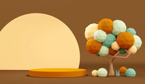3D Rendering autumn color theme podium product display in pastel colors sce.. Stock Illustration