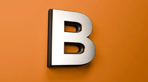 3D rendering of the B silver letter in the orange background 스톡 일러스트