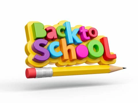 3D rendering of a "Back to school" banner on a pencil floating in a white empty 스톡 일러스트