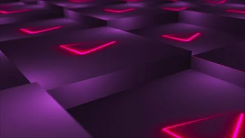 3d rendering backdrop of cubes with neon located at different levels. Computer Illustrazione stock