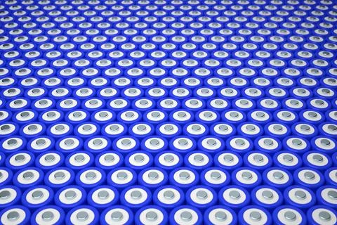 3d rendering of a background with 18650 lithium batteries forming a honeycomb Stock Illustration