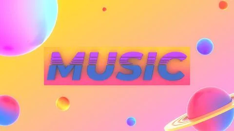 3D rendering background with circles and planets in pink, cyan and blue. Pattern Stock Illustration