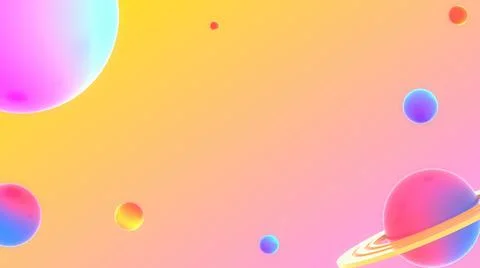 3D rendering background with circles and planets in pink, cyan and blue Stock Illustration