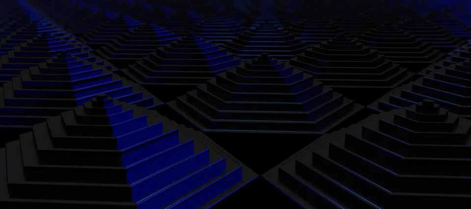 3D rendering background from dark colored pyramids. Illustrazione stock