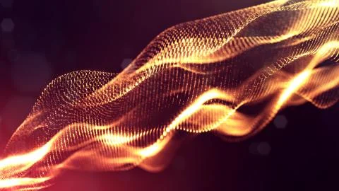 3d rendering background of glowing particles with depth of field, bokeh Stock Illustration