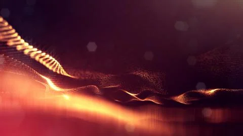 3d rendering background of glowing particles with depth of field, bokeh Stock Illustration