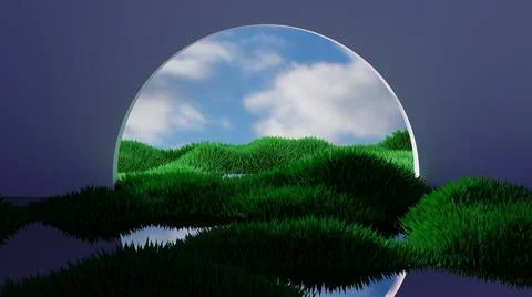 3D Rendering Background with green grass and blue sky Stock Illustration