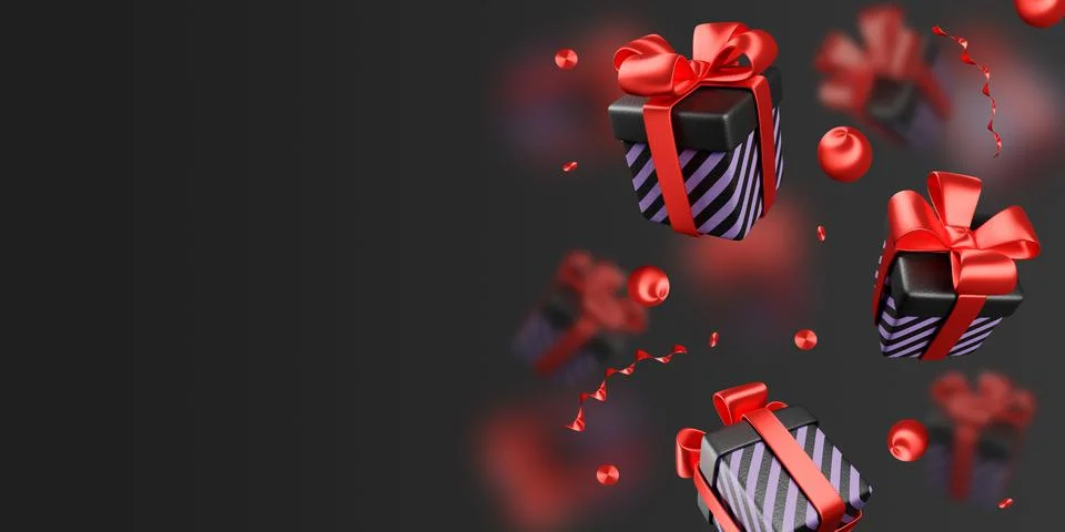 3D Rendering. Background with realistic holiday gifts box. A Christmas gift. Stock Illustration