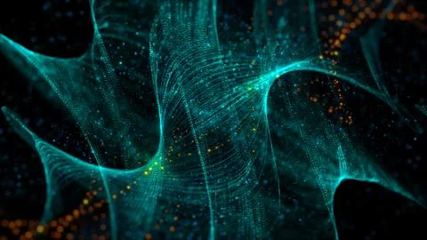 3d rendering background with twisted particle strings. Stock Illustration