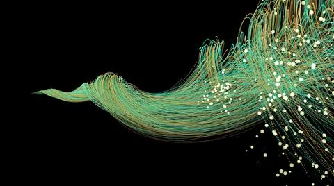 3d rendering background with twisted particle strings 스톡 일러스트