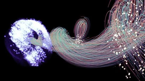 3d rendering background with twisted particle strings Stock Illustration