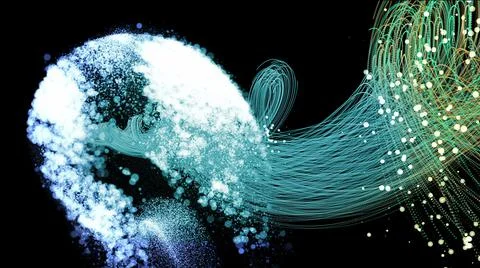 3d rendering background with twisted particle strings 스톡 일러스트