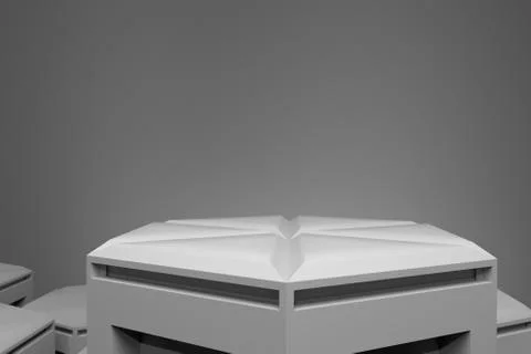 3D rendering background wall with grey display table Illustrazione stock