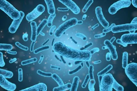 3D rendering bacteria closeup in blue background. Stock Illustration