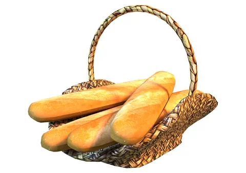 3D Rendering Baguette on White Stock Illustration