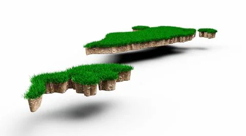 3D rendering of Bahrain Map soil land geology cross section with green grass and Stock Illustration